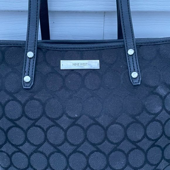 Nine West Women Hand Bag Black Canvas 9 Logo Shoulder Bag - Picture 6 of 10